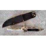 An A. Wright & Sons Ltd 6" Bowie knife, bone stag Bone Stag handle and scale tang, brass bolster and