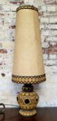 Vintage Lighting - a substantial 1970's lamp with original material shade, the lamp base in a