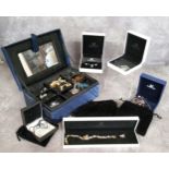 Swarovski Jewelery (sic) including a clear, an amber & a blue crystal jigsaw piece necklaces;