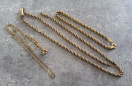 A 9ct gold rope bracelet 1.72g; a 9ct gold rope necklace broken 5.4g; a 9ct gold micro belcher