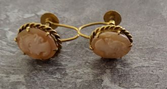 A pair of 9ct gold claw set cameo earrings, open screw backs 2.6g