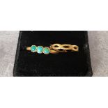 A 22ct gold open Celtic plait band 2.88g; a 22ct gold set with three round turquoise stones 4.43g