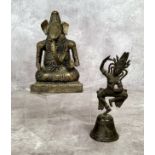 An early South East Asian Kymer bronze of a dancer and an Indian library figure of Ganesh, profusely