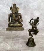 An early South East Asian Kymer bronze of a dancer and an Indian library figure of Ganesh, profusely