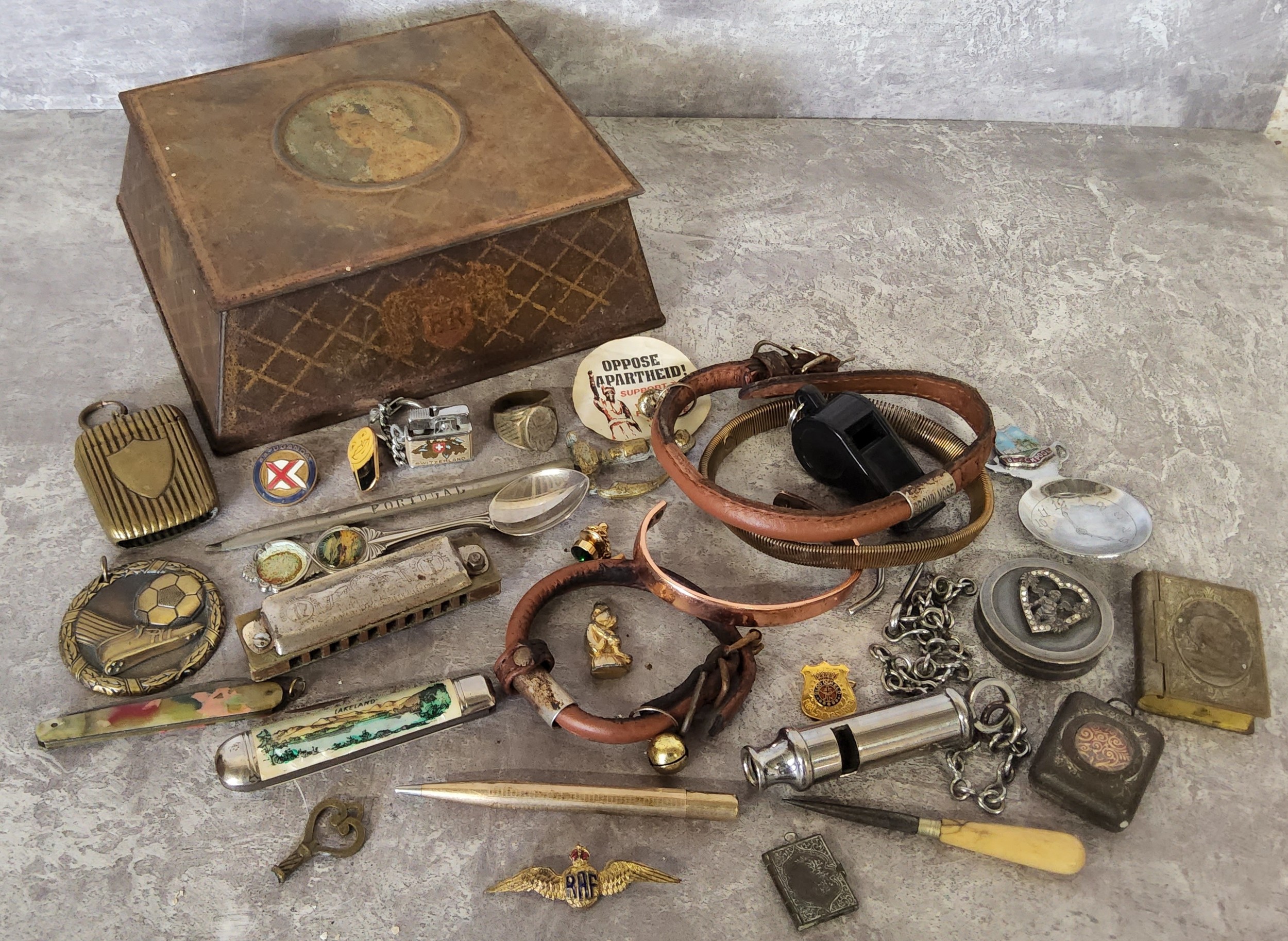 Boxes & Objects - a J.Hudson of Birmingham 1939 police whistle; a rolled gold propelling pencil;