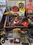 A quantity of vintage Meccano including wheels, clockwork motor, wheels & tyres, cogs etc. qty