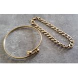 A 9ct gold hollow torque bangle, 5.25g; a 9ct gold hollow curb bracelet 6.1g