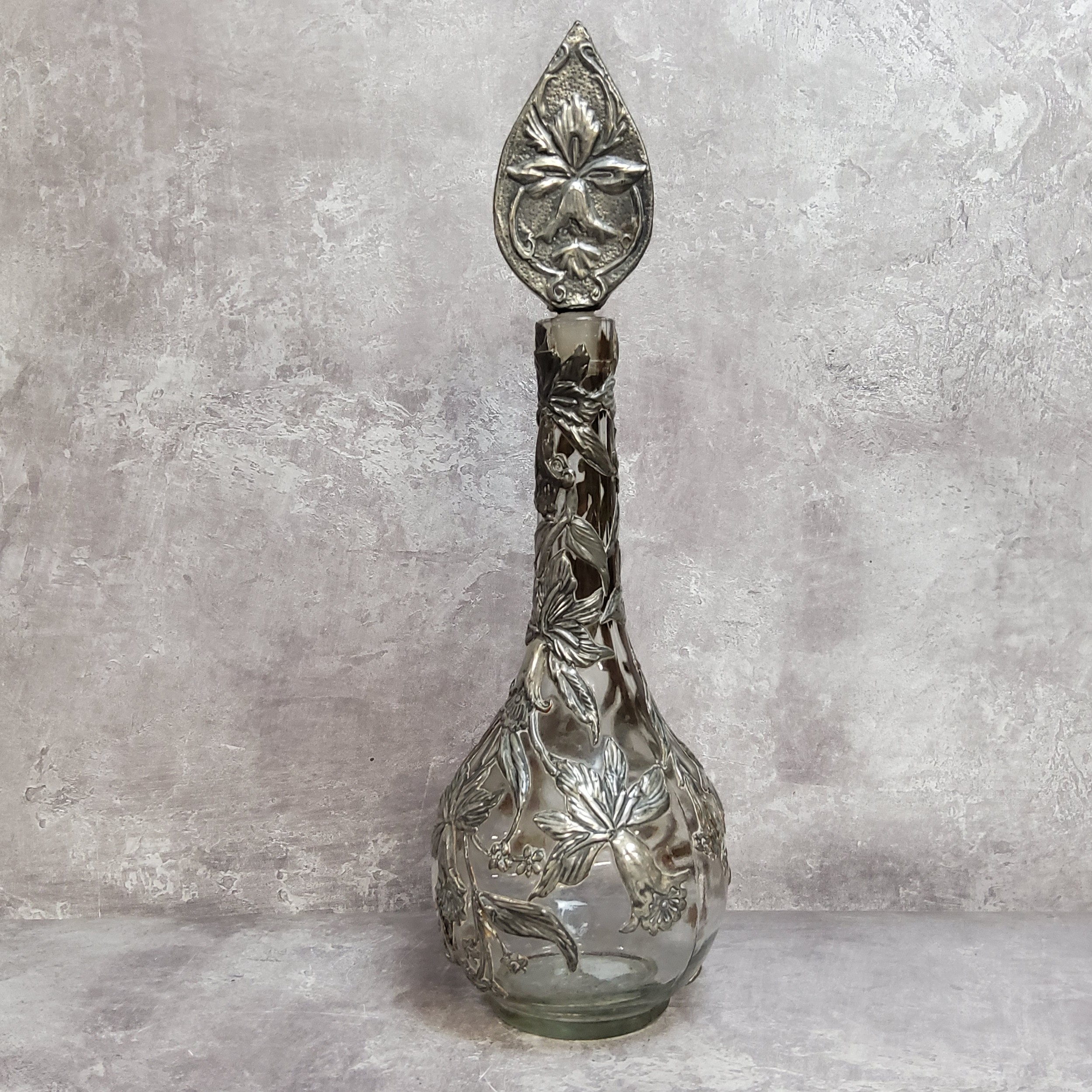 A period Art Nouveau globe and stem shaft vase decorated with sinuous pewter applied reliefwork - Image 2 of 3