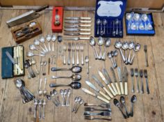 Flatware including a boxed Mappin & Webb set of six teaspoons & sugar nips; another boxed set of M&W