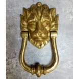 An impressive country house solid brass lion mask door knocker