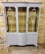 Grey painted glass display cabinet with two glass shelves H179 x W102 x D38 cm