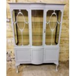 Grey painted glass display cabinet with two glass shelves H179 x W102 x D38 cm