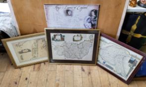 Framed reproduction maps of Suffolk, Western Isles Ivra and East Riding of Yorkshire, King's and