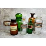 Four late Victorian dry specimen apothecary bottles,  various later (7)