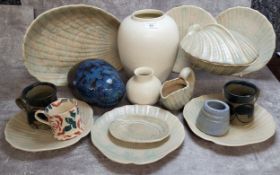 Studio Pottery - A Crich Pottery boulder; Emma Bridgewater coffee cup; Bernard Leech type mugs;