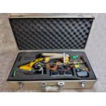 A E Sky Honey Bee King II RC Helicopter complete with training training gear with fitted metal case
