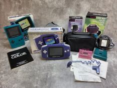 Retro gaming - a boxed Nintendo Game Boy Color with instructions; a Gameboy Advance, boxed with