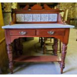 Mahogany Edwardian wash stand with marble top, tiled back, size H107 x W92 x D48cm NB top not