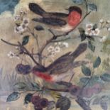 A L Hawley (early 20th century school) Robins Amongst Hedgrow  original oil on canvas, period gilt