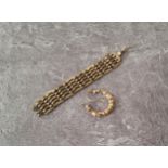 A 9ct gold part gate bracelet, stamped 375; a yellow metal hoop earring approx. 4.95g total