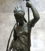 WITHDRAWN - An early 20th century library figure of Boudica, cast metal, marked ' LSF ' to base c.