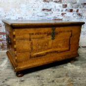 An impressive 18th century Scandinavian oak and birch marquetry chest, the hinged top inlaid with