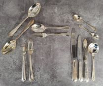 A loose canteen of Roberts & Belk Louis XVI pattern silver plated flatware for twelve settings