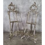 A pair of Rococo Revival silver plated table top easels, 40cm high