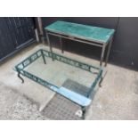 Metal table with marble top, and metal table with glass top, marble top table h 78cm x w 101cm x