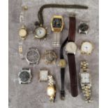 Various watches including a Mido Multifort mid size wristwatch, black dial, Arabic numerals,