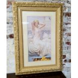 After A. Moore, framed print of a scantily clad 1920's elegant lady titled 'Silver' 104cm x 73cm,