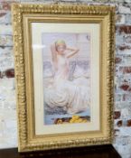 After A. Moore, framed print of a scantily clad 1920's elegant lady titled 'Silver' 104cm x 73cm,