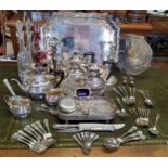 Silverplate - a substantial silver plate twin handled gallery tray; silverplate gadrooned four piece