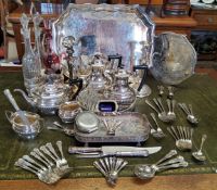 Silverplate - a substantial silver plate twin handled gallery tray; silverplate gadrooned four piece