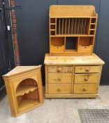 Victorian pine chest of drawers, modern pine plate rack, pitch pine corner cabinet Chest H84 x