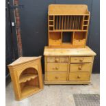 Victorian pine chest of drawers, modern pine plate rack, pitch pine corner cabinet Chest H84 x
