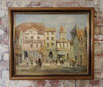 Xavier Rabous Continental Street Scene oil on canvas signed to l/l., 49.5 x 59cms, framed; Mintean?,