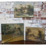 Three Victorian English School oil paintings on canvas of British farms and village scenes, two