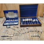 A Mappin and Webb canteen of Old English pattern cutlery for six, blue faux crocodile canteen;