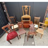 Various chairs including a late 18th century hall chair and Edwardian Pembroke table, table height