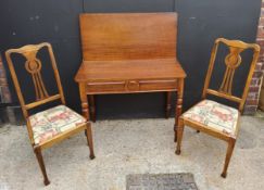 Reproduction Regency style swivel action tea table with a pair of Arts & Crafts chairs, Table H77