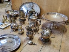 Silver plate including a tazza, gallery try, Viners coffee & tea pots, creamer, sugar bowl, a Joseph