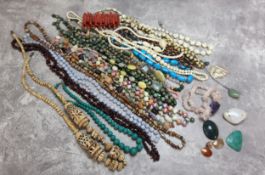 Costume jewellery including semi-precious stone necklaces including coral, turquoise, blood stone