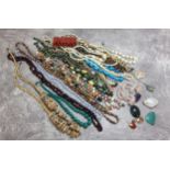 Costume jewellery including semi-precious stone necklaces including coral, turquoise, blood stone