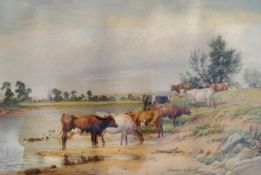 James Walsham Baldock (1825-1898) Summers Day near Trent Bank near Barston, Notts watercolour,