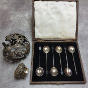 A case set six silver coffee spoons terminating in a 'coffee bean', Adie Brothers Ltd, Birmingham,