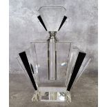 An Art Deco style oversized white metal mounted glass fan dressing table scent bottle with screw