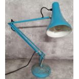 Salvage - a turquoise anglepoise type lamp, weighted base