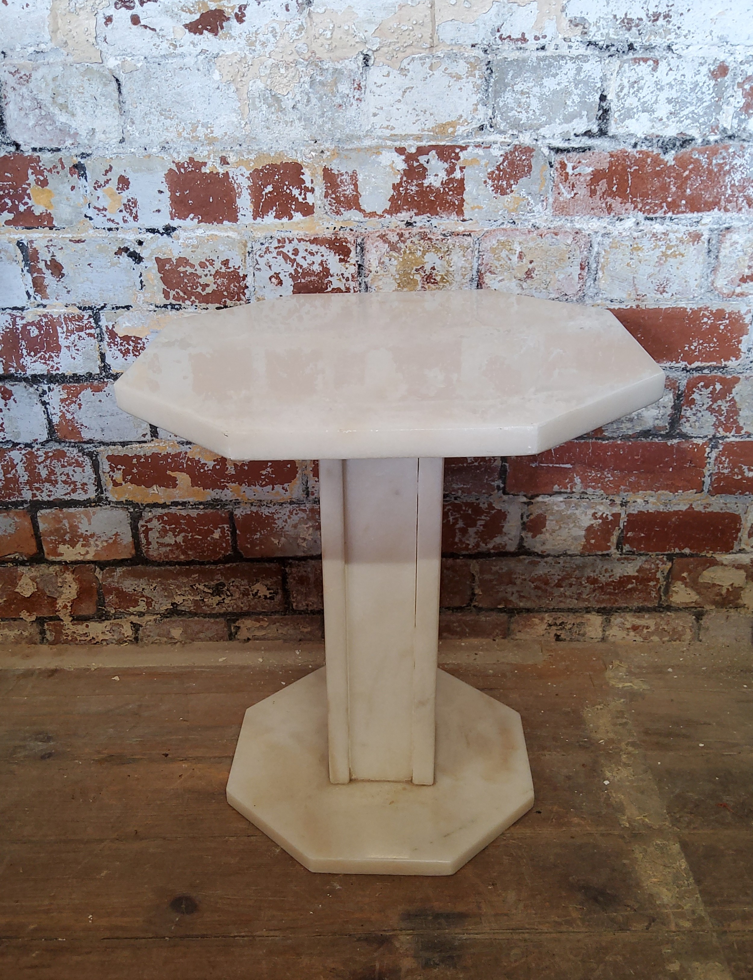 Small marble hexagonal table top stand, top is not fixed to plinth. Height 45cm x depth 40.5cm x