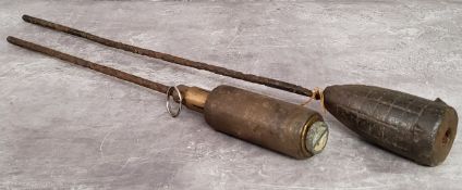 Militaria - Two WWI Rifle grenades on steel stem, Hale patent No.22 and another (2)